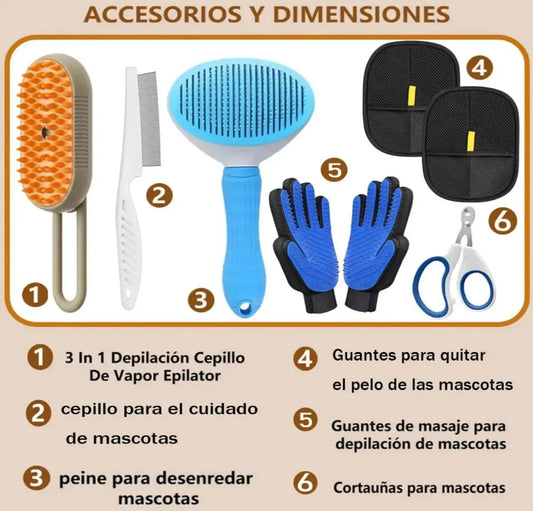 Kit Deslanador Gato Perro Peine Mascota Masajeador
