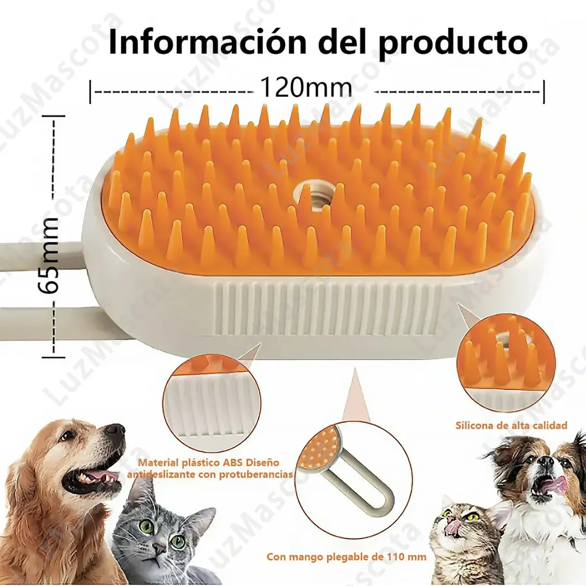 Cepillo de Vapor Masaje para Mascotas con Carga USB-C