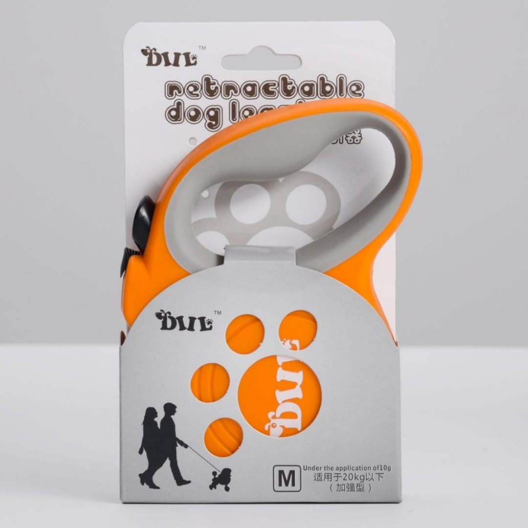 Correa Extensible para Mascotas Mango de Goma 4 Metros Naranja