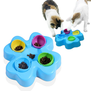 Plato interactivo forma petalo para mascotas azul