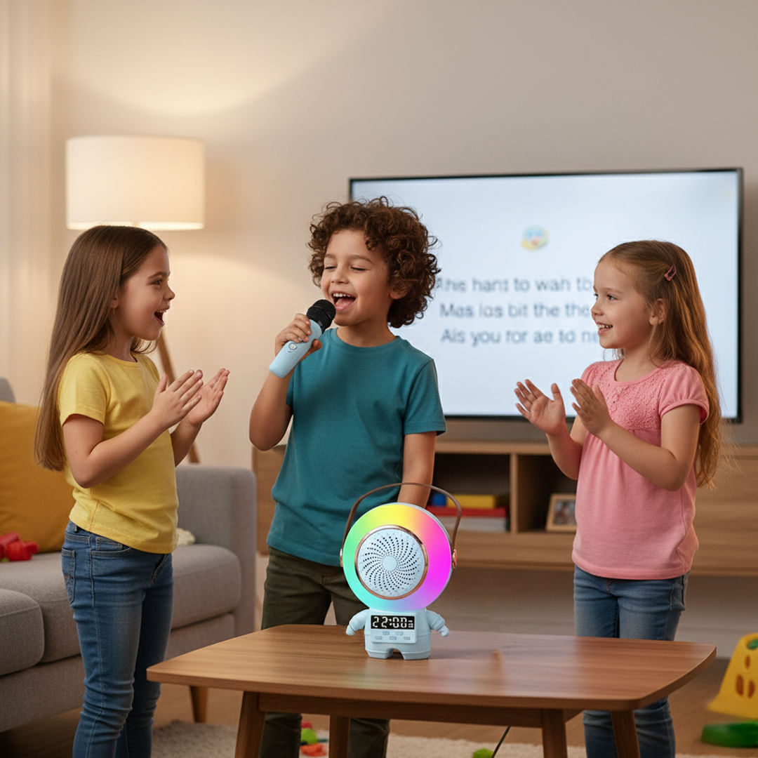 Parlante Astronauta Karaoke LED BT USB Con Micrófono  | Brumako