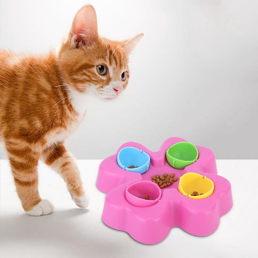 Plato interactivo forma petalo para mascotas rosado